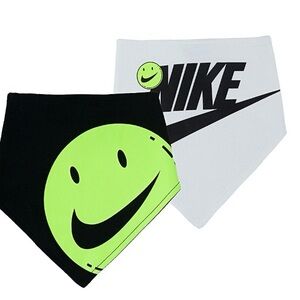 Baby Boy Smiley Face Bandana Bibs Nike (2-pack) Black & White 100% Cotton NWT